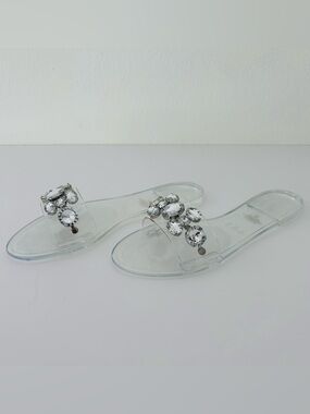 Weeboo Clear Jelly Slides NWOT Chunky Rhinestone Details Trendy 8